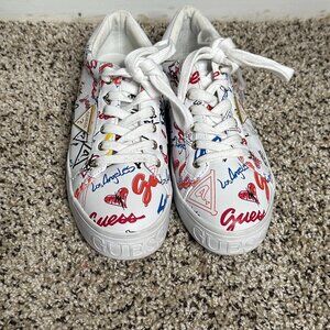 🍓 🍓🍓Guess Los Angeles Graffiti Sneakers — White Vegan Leather, Women's Size 7